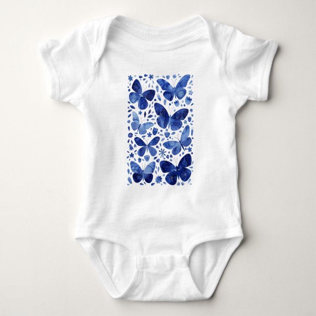 Body Para Bebê Borboletas Aquarela Azul (Frente)