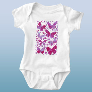 Body Para Bebê Borboletas Aquarela Magenta Rosa