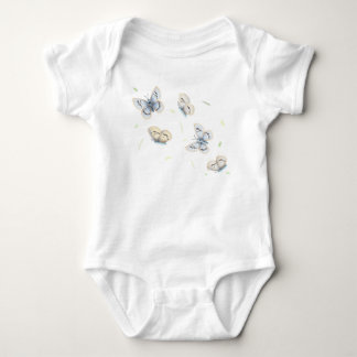 Body Para Bebê Borboletas Azuis e Creme no Voo Sonhador