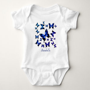 Body Para Bebê Borboletas Brancas Real Azul Elegante
