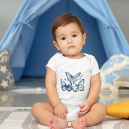 Body Para Bebê Borboletas no Azul Delft, personalizáveis