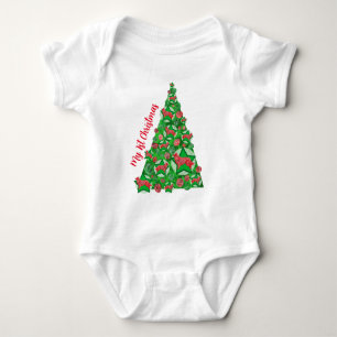 Body Para Bebê Borda Cachorro Silhueta Árvore de Natal Vermelho
