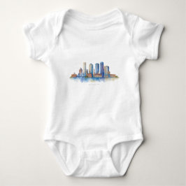 Body Para Bebê Boston City Skyline Watercolor | Mães de Boston Mo