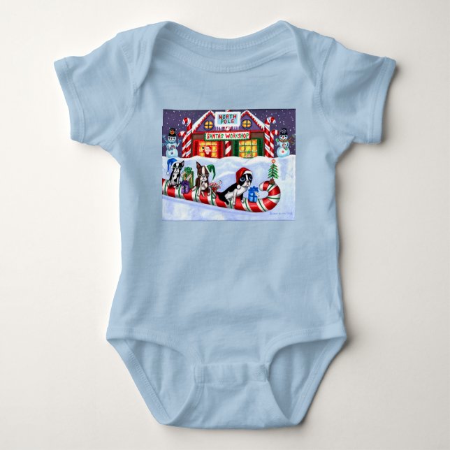Body Para Bebê Boston Terriers Candy Cane Papai noel Natal Snowma (Frente)
