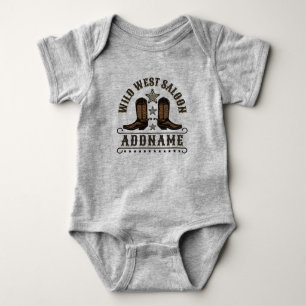 Body Para Bebê Botas de Cowboy Western ADICIONAR NOME Sheriff Spu