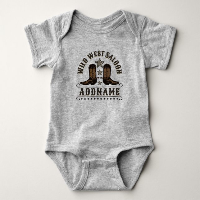 Body Para Bebê Botas de Cowboy Western ADICIONAR NOME Sheriff Spu (Frente)