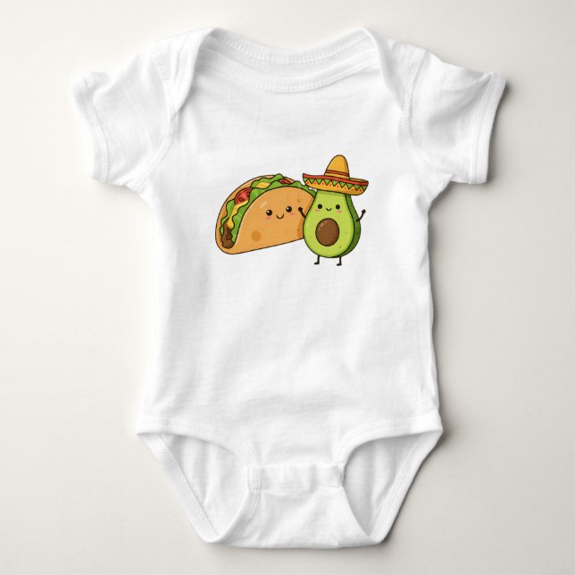 Body Para Bebê Bout Cute Funny Abacate & Taco  (Frente)