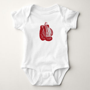 Body Para Bebê Boxingando Luvas Vermelho Vintage