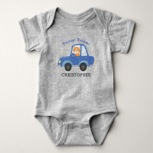 Body Para Bebê Boys Cute Tiger Drivers Blue Car Nome Personalizad