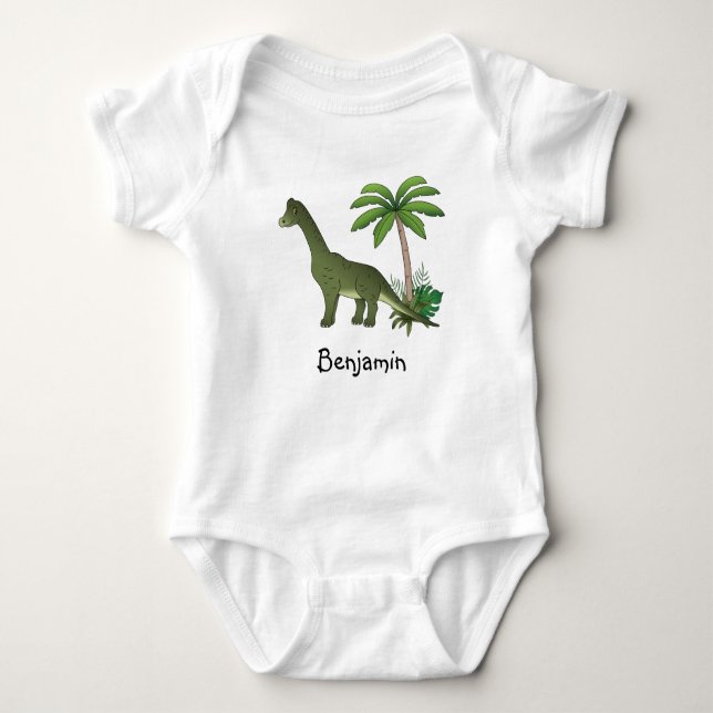 Body Para Bebê Brachiosaurus Feliz Dinossauro Com Nome Personaliz (Frente)