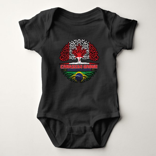 Body Para Bebê Brasil: Canadá, Canadá, Bandeira de Raízes de Árvo (Frente)