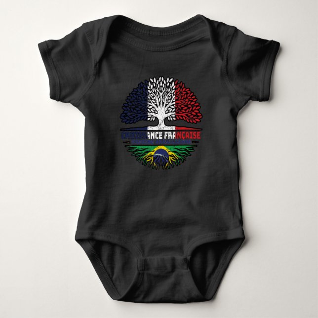 Body Para Bebê Brasil: França, França, Árvore Bandeira (Frente)