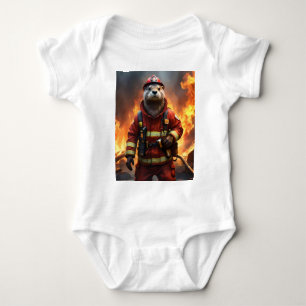 Body Para Bebê **"Bravura Ardente: O Bombeiro Lontra"**