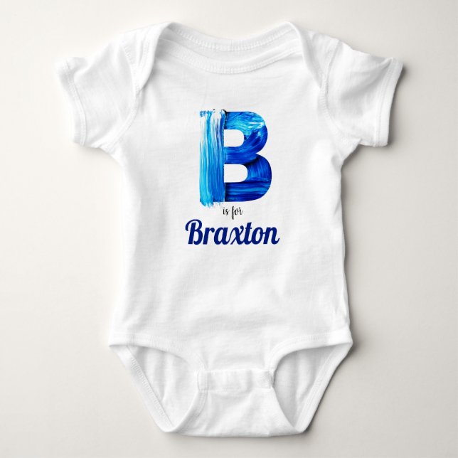 Body Para Bebê Braxton Name Revement Letter Boy Blue Paint Newbor (Frente)