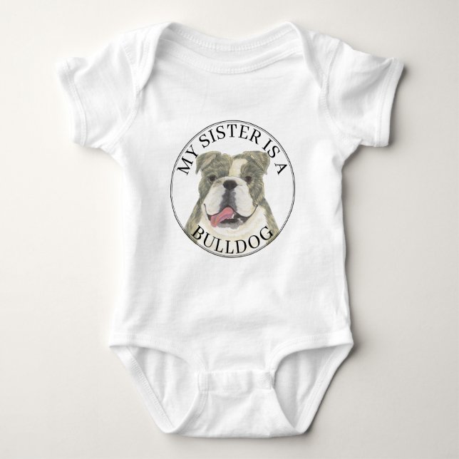 Body Para Bebê Brindle e White English Bulldog Big Sister (Frente)