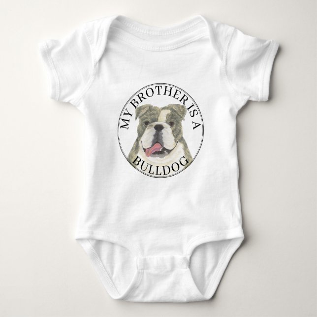 Body Para Bebê Brindle Personalizado e Cão-Bulgue Branco (Frente)