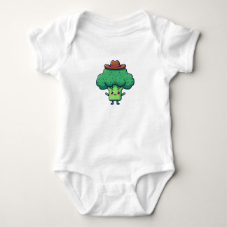 Body Para Bebê Brócolis cartoon com chapéu de cowboy castanho