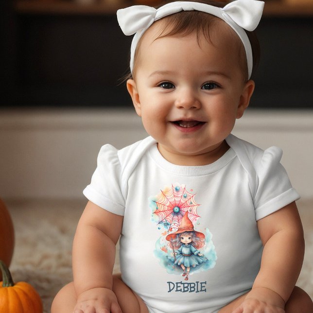 Body Para Bebê Bruxa Rosa Pastel Fofa Aquarela Halloween Feminina (Criador carregado)