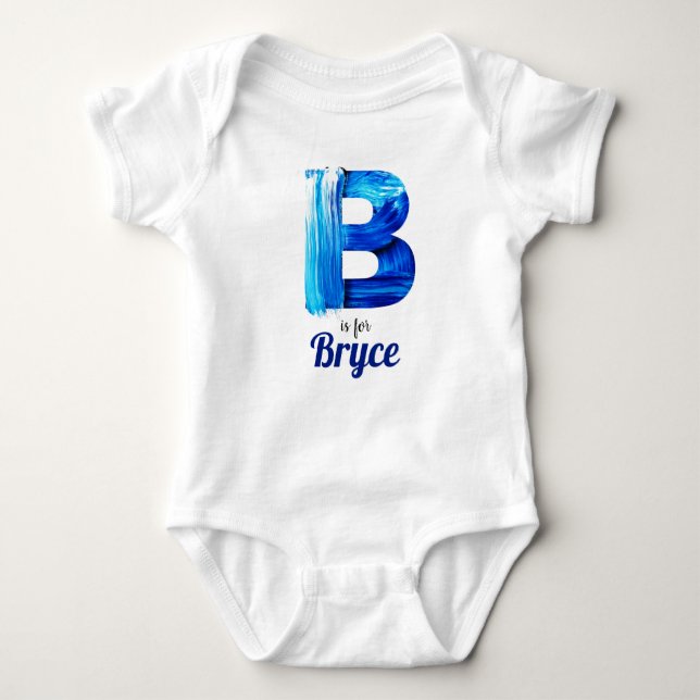 Body Para Bebê Bryce Nome Revelar Letra Boy Blue Paint Newborn (Frente)
