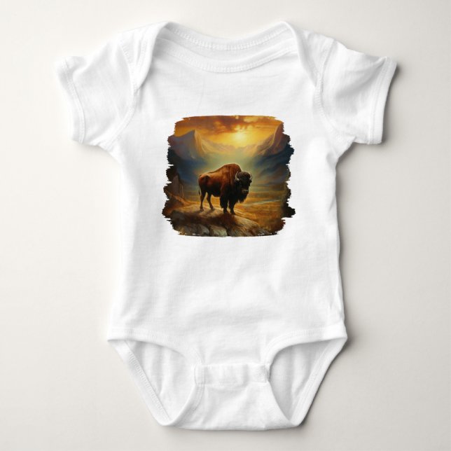 Body Para Bebê Buffalo Bison Sunset Silhouette (Frente)