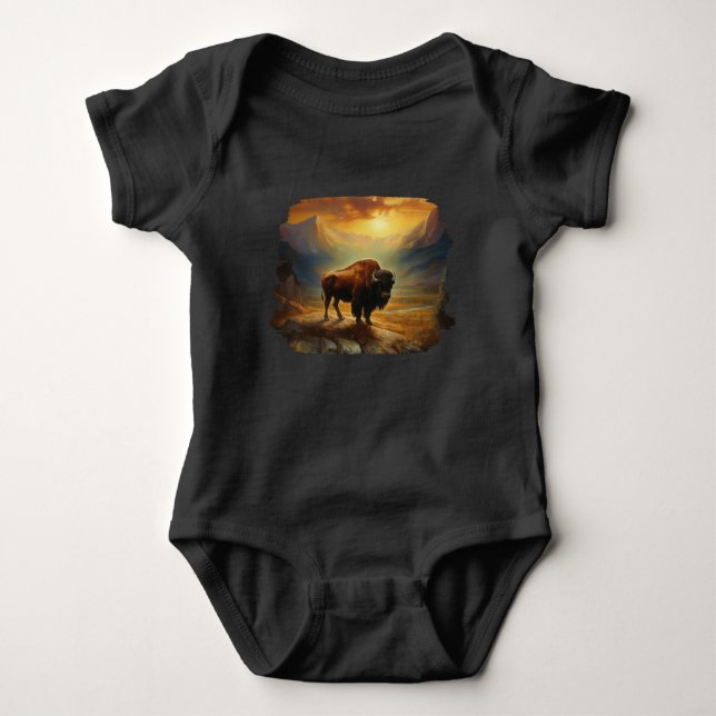 Body Para Bebê Buffalo Bison Sunset Silhouette (Frente)