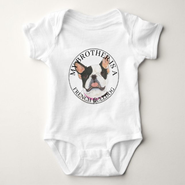 Body Para Bebê Buldogue Francês Preto e Branco Personalizado (Frente)