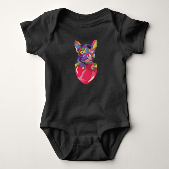Body Para Bebê Bulldog Francês de Coração Vermelha (Frente)