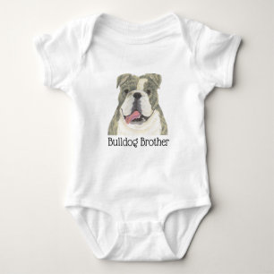 Body Para Bebê Bulldog Inglês Branco e Listrado Personalizado
