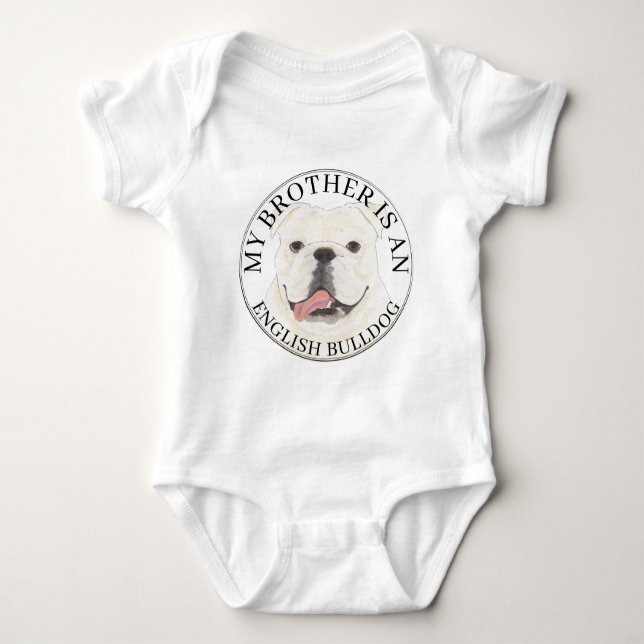 Body Para Bebê Bulldog Inglês Branco Personalizado Cachorro (Frente)
