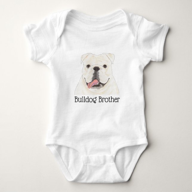 Body Para Bebê Bulldog Inglês Branco Personalizado Cachorro (Frente)
