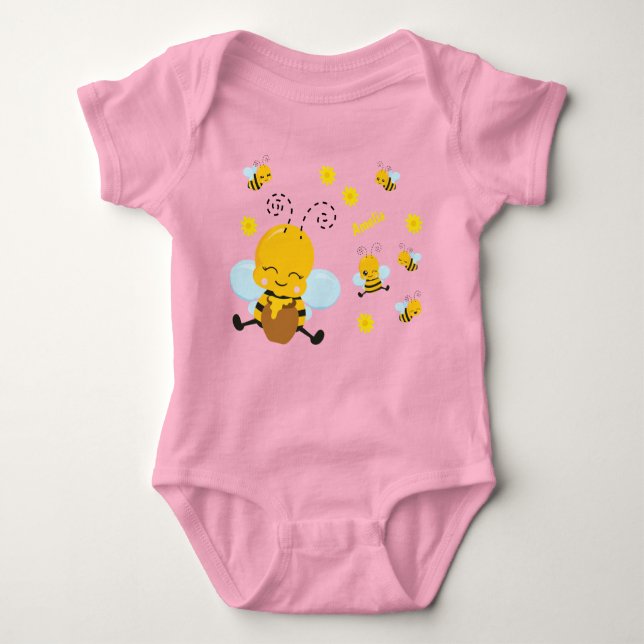 Body Para Bebê Bumble Feliz e Bonita com Flores Rosa (Frente)