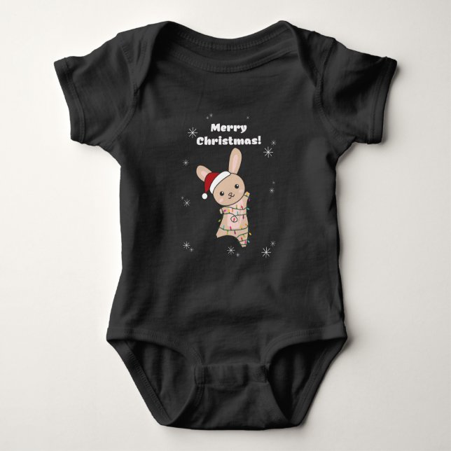Body Para Bebê Bunny Feliz Natal Animais de inverno Coelhos Bebê (Frente)