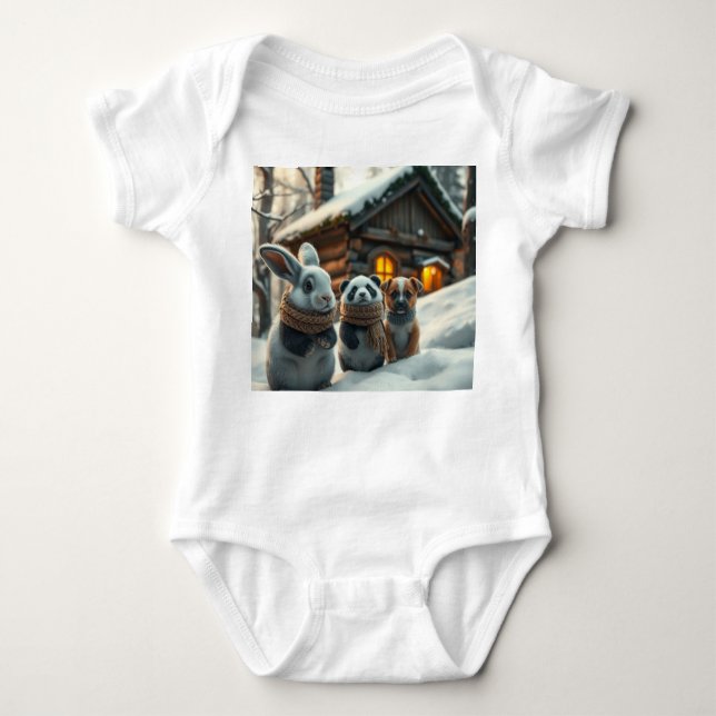 Body Para Bebê Bunny, puppy front & space neon Easter bunny back  (Frente)