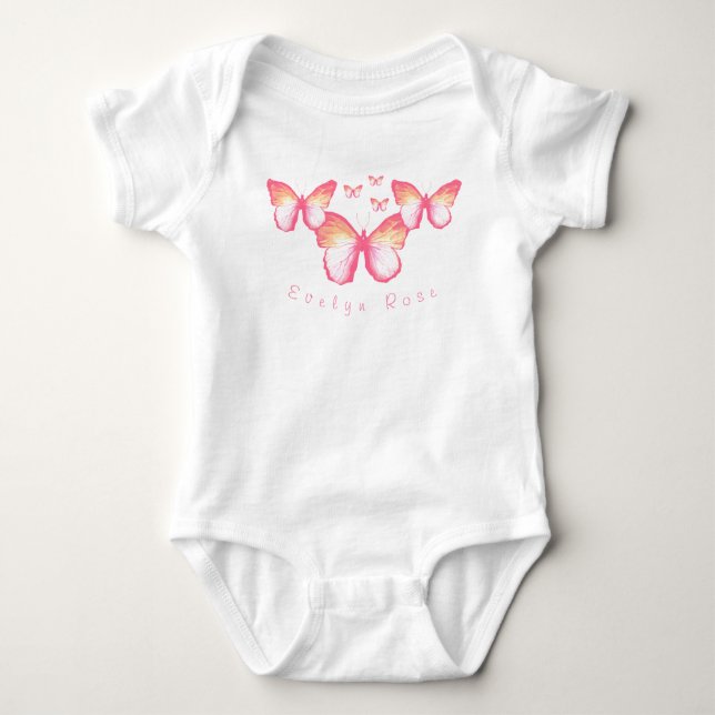 Body Para Bebê Butterflies Rosa Corais Personalizados Bebê Roupa (Frente)