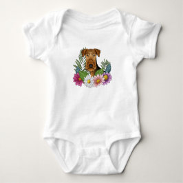 Body Para Bebê Cabeça de Cão Airedale Terrier Colorida Flores Bon