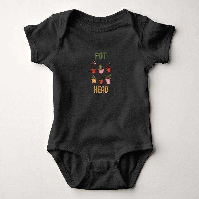 Body Para Bebê Cabeça de Pote - Design Engraçado de Planta (Frente)