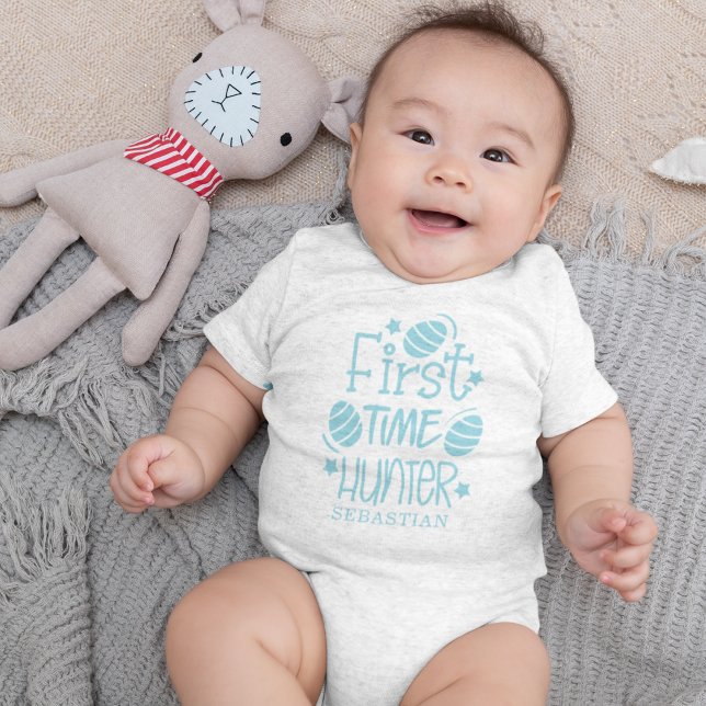 Body Para Bebê Caça de Ovos de Páscoa Personalizada Fofa para Pri (Personalized Cute Easter First Time Egg Hunter Baby Bodysuit)