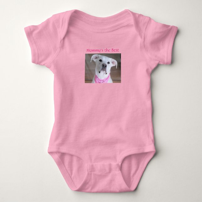 Body Para Bebê Cachorrinho Branco Fofinho Mamãe Rosa (Frente)
