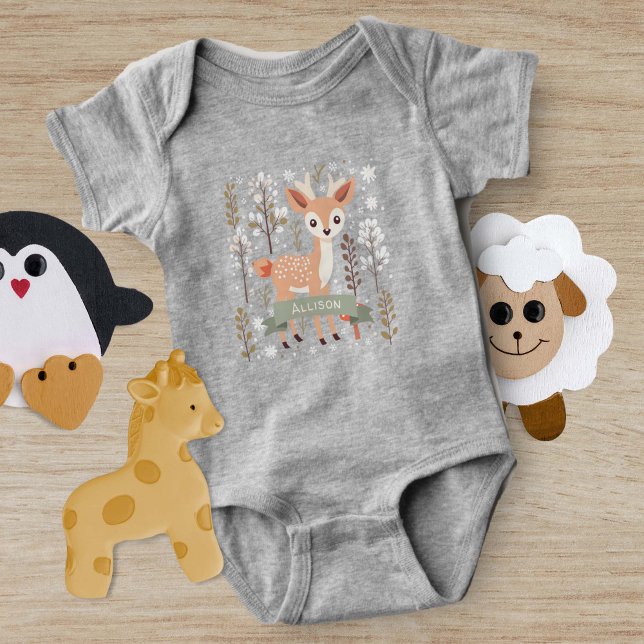 Body Para Bebê Cachorro, Amigos da Floresta Neutro de Gênero (Woodland Deer, Gender Neutral Baby bodysuit)