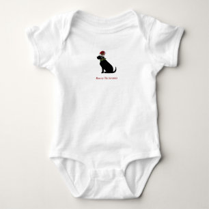 Body Para Bebê Cachorro Black Lab Feliz Natal Chapéu do Papai Noe