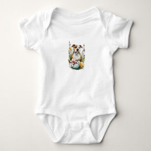 Body Para Bebê Cachorro Branco com Flores