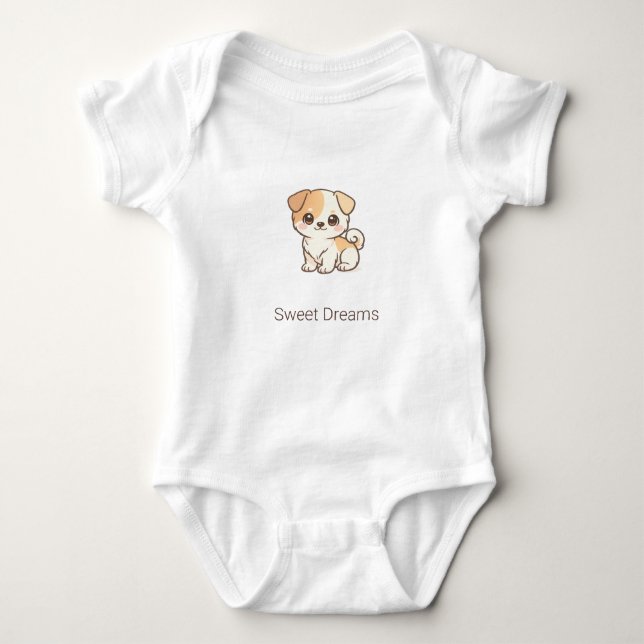 Body Para Bebê Cachorro Chibi Fofo Sonhos Doces Nome Personalizad (Frente)