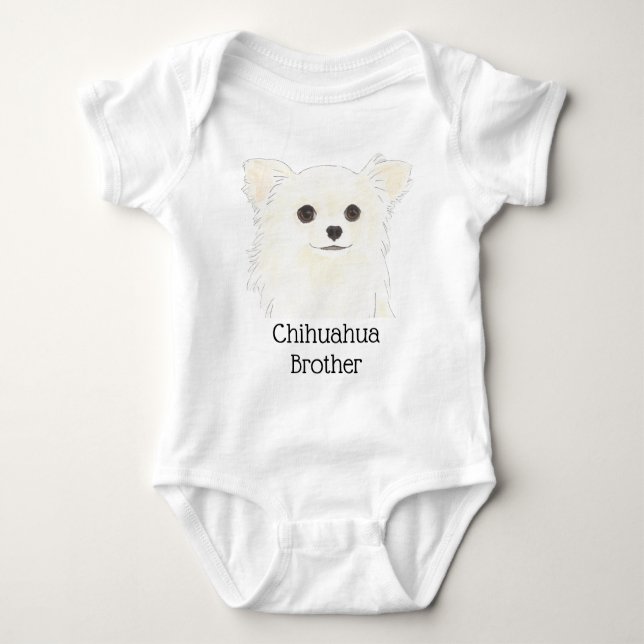 Body Para Bebê Cachorro Chihuahua Branco de Cabelo Comprido Perso (Frente)