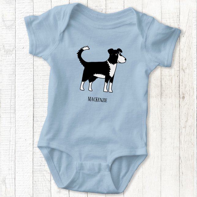 Body Para Bebê Cachorro Collie Fronteira Galesa (Welsh Border Collie sheepdog personalized name baby bodysuit)