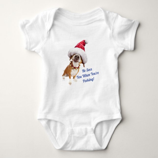 Body Para Bebê Cachorro Com Grande Chapéu De Papai Noel (Frente)