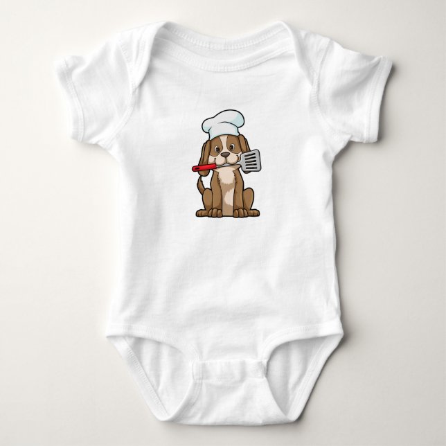 Body Para Bebê Cachorro como Cozinheiro com Chapéu de Chef e Espá (Frente)