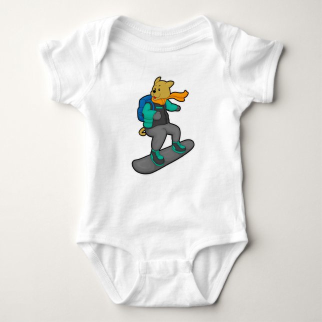 Body Para Bebê Cachorro como Snowboarder com Snowboard e Mochila (Frente)