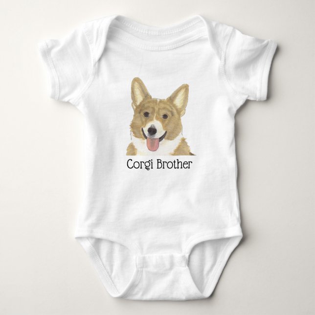 Body Para Bebê Cachorro Corgi Bege Branco Personalizado (Frente)