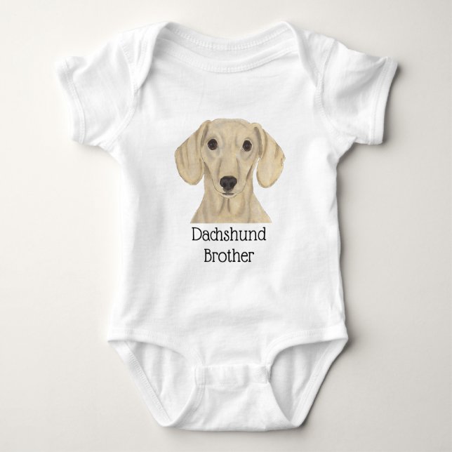 Body Para Bebê Cachorro Dachshund Personalizado de Creme Liso (Frente)