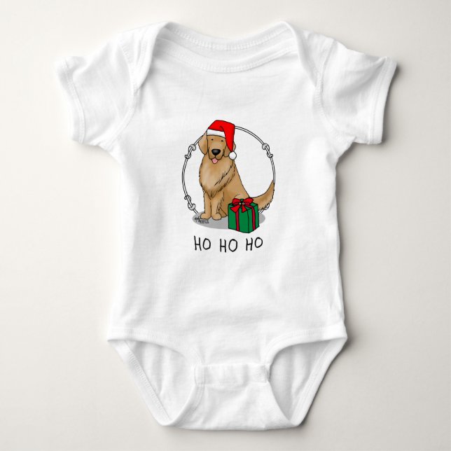 Body Para Bebê Cachorro de Ouro do Natal Santa Hat (Frente)